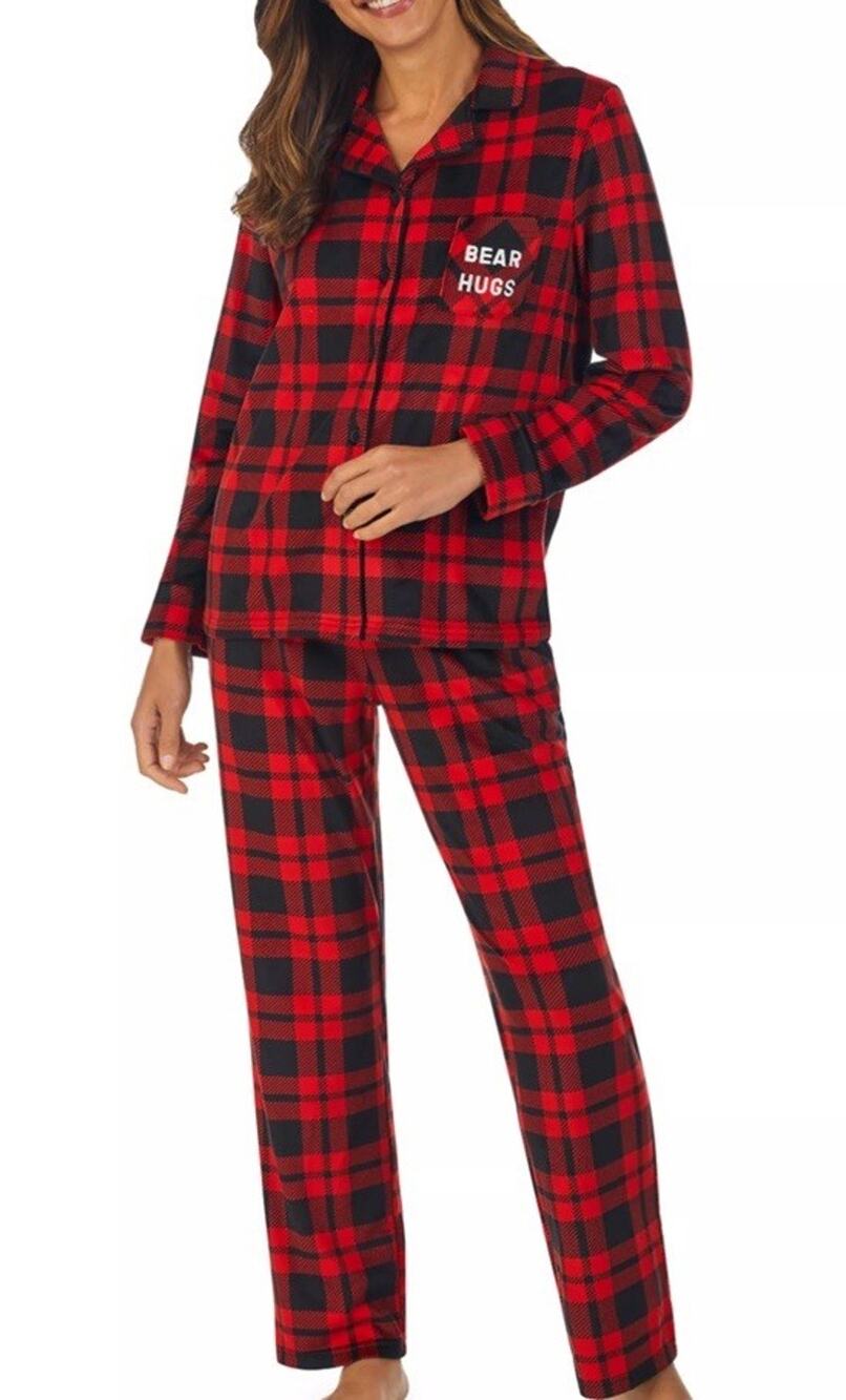 Cuddl Duds Jammies For Your Families Petite Small Red Plaid Pajamas Bear Hugs